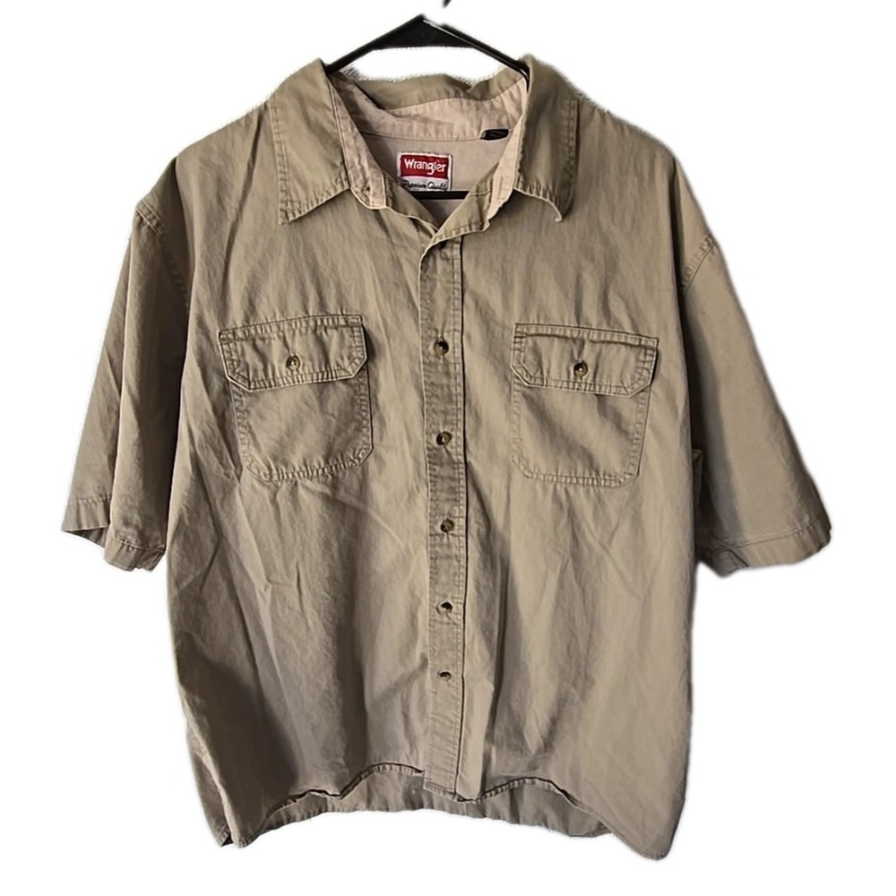 WRANGLER Work Shirt Mens XL Khaki Short Sleeve Relaxed Fit Utility Button Down